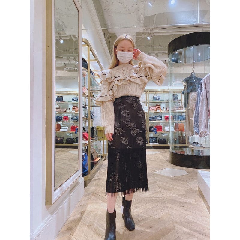 Free / picture color Winter Is New Layer Upon Spell Color Lotus Leaf Round Collar Sweet Loose Knit Sweater Female