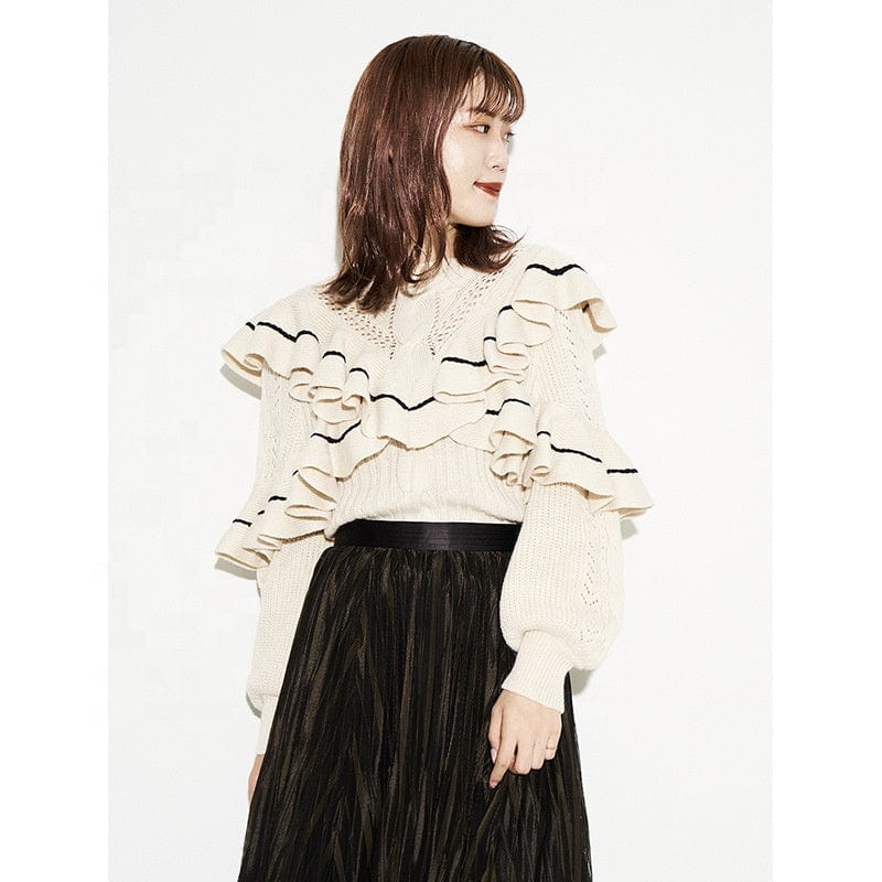 Free / picture color Winter Is New Layer Upon Spell Color Lotus Leaf Round Collar Sweet Loose Knit Sweater Female