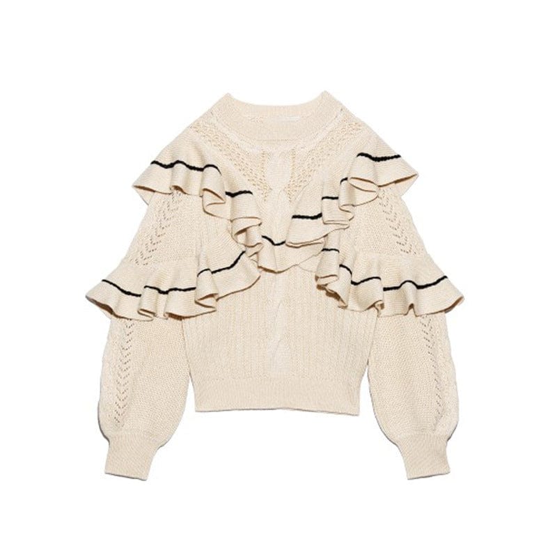 Free / picture color Winter Is New Layer Upon Spell Color Lotus Leaf Round Collar Sweet Loose Knit Sweater Female