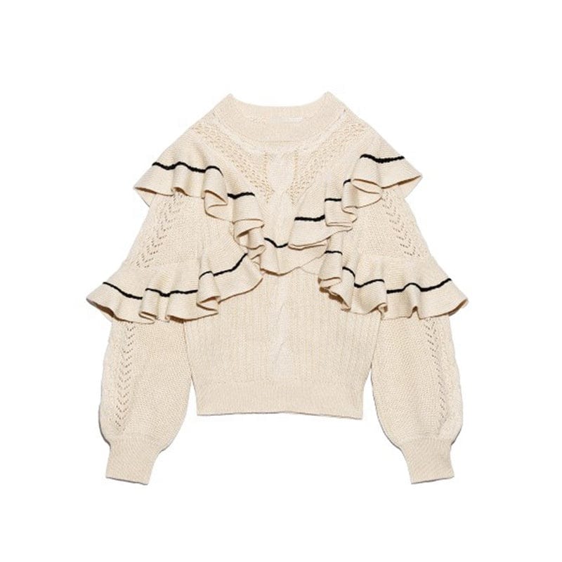 Free / picture color Winter Is New Layer Upon Spell Color Lotus Leaf Round Collar Sweet Loose Knit Sweater Female