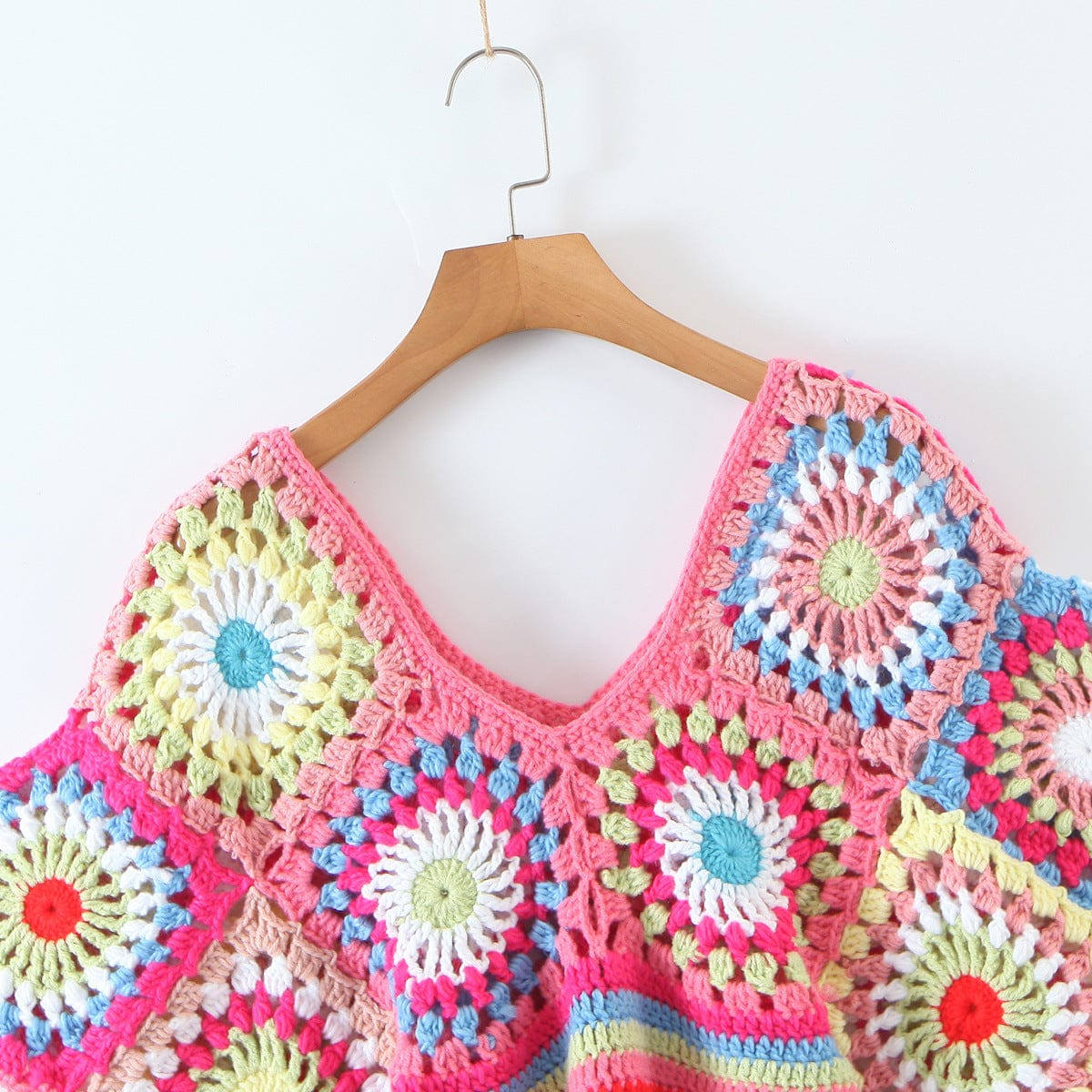 Free / Pink New Summer Fashion Color Block Women Pullover Knitted Top V Neck Short Sleeve Cropped Crochet Sweater