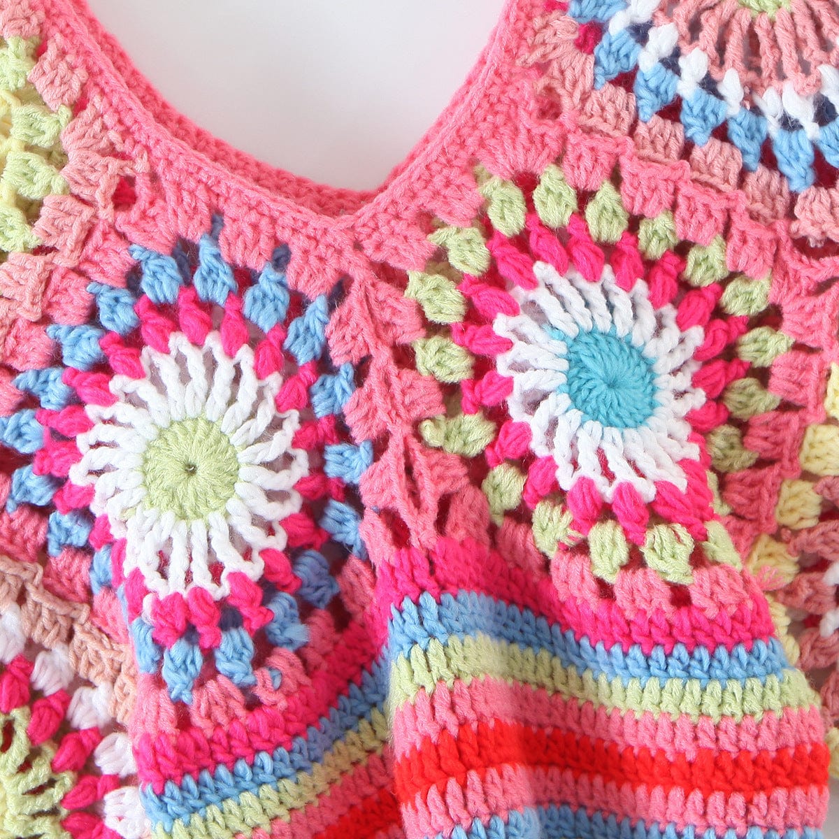 Free / Pink New Summer Fashion Color Block Women Pullover Knitted Top V Neck Short Sleeve Cropped Crochet Sweater