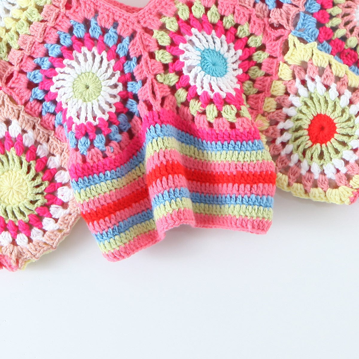 Free / Pink New Summer Fashion Color Block Women Pullover Knitted Top V Neck Short Sleeve Cropped Crochet Sweater