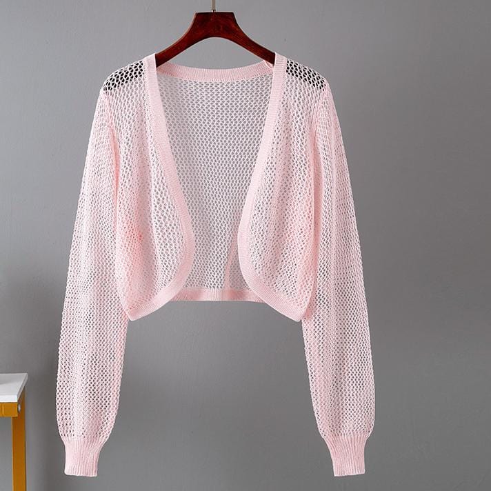 Free / Pink One size fits all Lantern sleeve knitted shawl Summer Thin Loose Air Conditioned Shirt Cover with Hollow Small Sweetheart