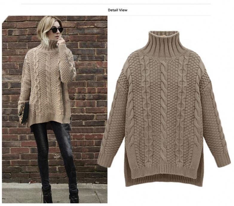 Free / Pink Winter Fashion Turtle High Neck Long Sleeve Jacquard Casual Women Pullover Sweater