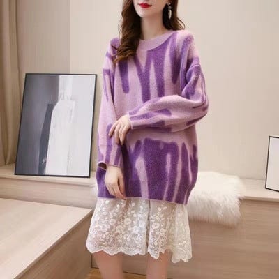 Free / Purple Factory Wholesale 2022 Classic Leopard Print Lazy Pullover Sweater Women Fall New Loose Printed