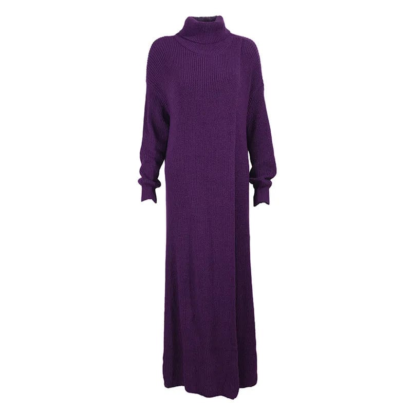Free / Purple Fall Winter Trendy Fashionable Ladies Casual Turtleneck Pullover Woman Tops Long Split Knit Womens Sweaters
