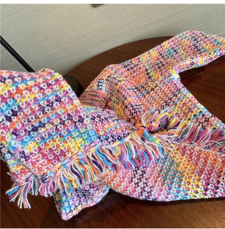 Free / Rainbow Fall winter ladies casual fringe tassel long sleeve sweater jacket coat rainbow color knit women cardigan