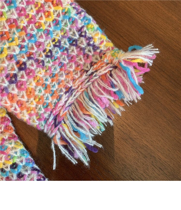 Free / Rainbow Fall winter ladies casual fringe tassel long sleeve sweater jacket coat rainbow color knit women cardigan