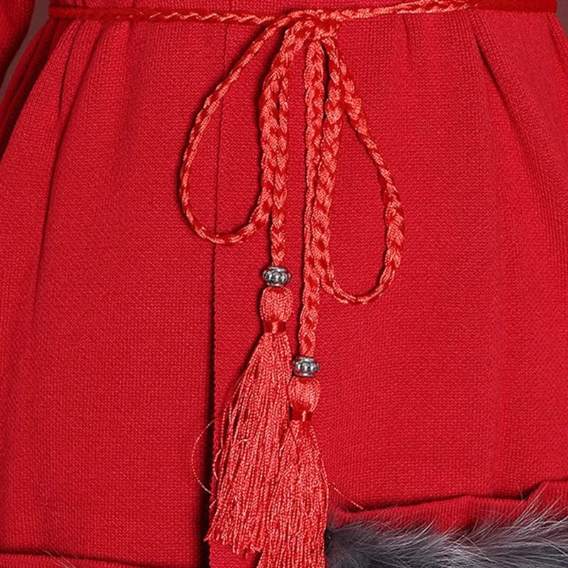 free / Red CHICEVER V Neck Long Sleeve High Waist Patchwork Pockets Winter Jackets For Women 2023