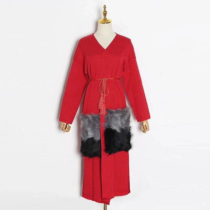 free / Red CHICEVER V Neck Long Sleeve High Waist Patchwork Pockets Winter Jackets For Women 2023