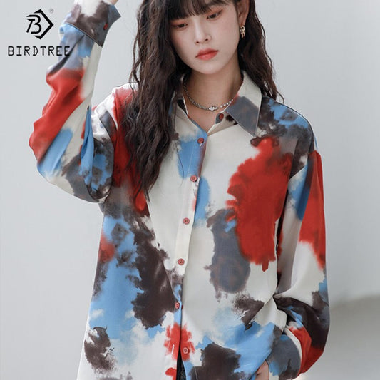 free / Red New Spring Women's Oversize Satin Shirts Spring Solid Colors Tops Workwear Casual Shirt Autumn Wholesale T33413X