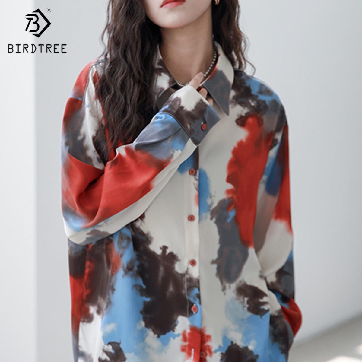 free / Red New Spring Women's Oversize Satin Shirts Spring Solid Colors Tops Workwear Casual Shirt Autumn Wholesale T33413X