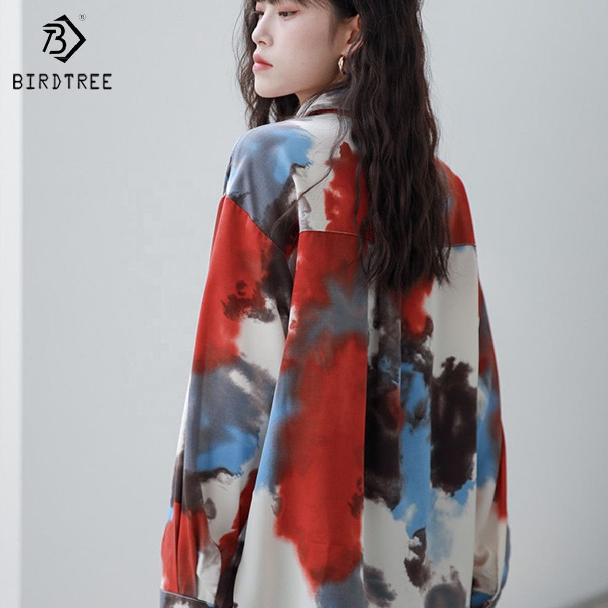 free / Red New Spring Women's Oversize Satin Shirts Spring Solid Colors Tops Workwear Casual Shirt Autumn Wholesale T33413X