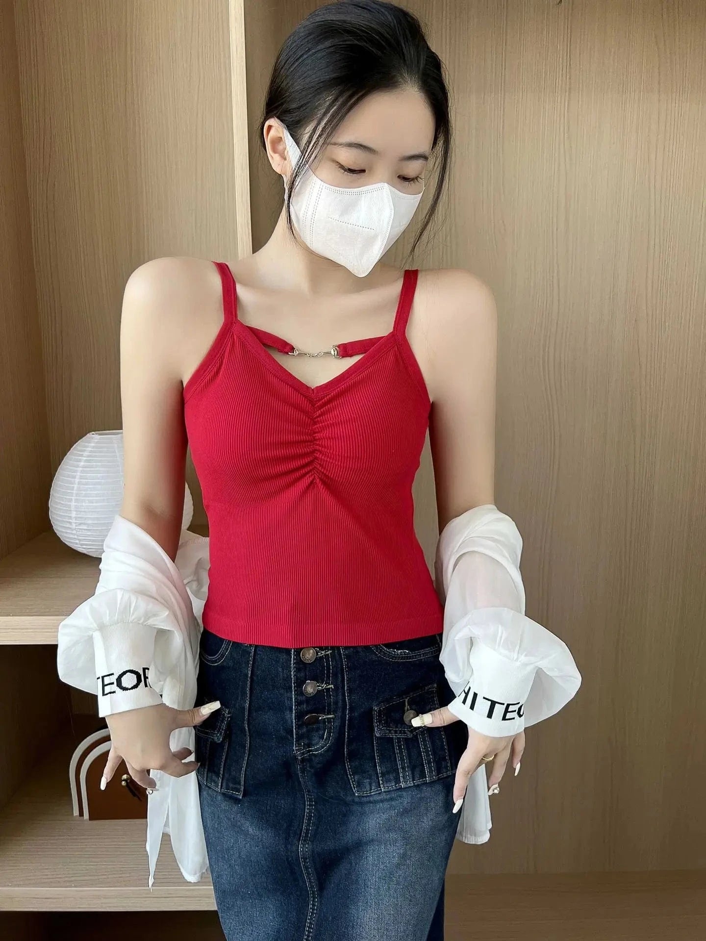 Free / Red / Polyester 2024 Spring and Summer Hot Style Pure Style Chain Outer Wear Camisole Integrated Chest Pad Base Large U Back Sleeveless Top