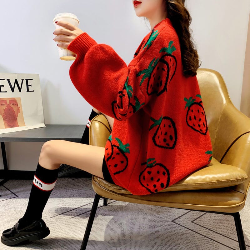 Free / Red Print Amazaon Top Selling Winter Thick Loose Knit Heavy Weight Christmas Jumper Teenager Pullover Sweater