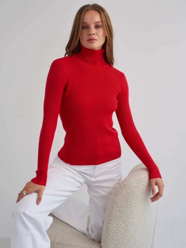 Free / Red Turtleneck sweater Knitted Base shirt European and American 2023 Autumn Sweater Turtleneck pullover Sweater for women