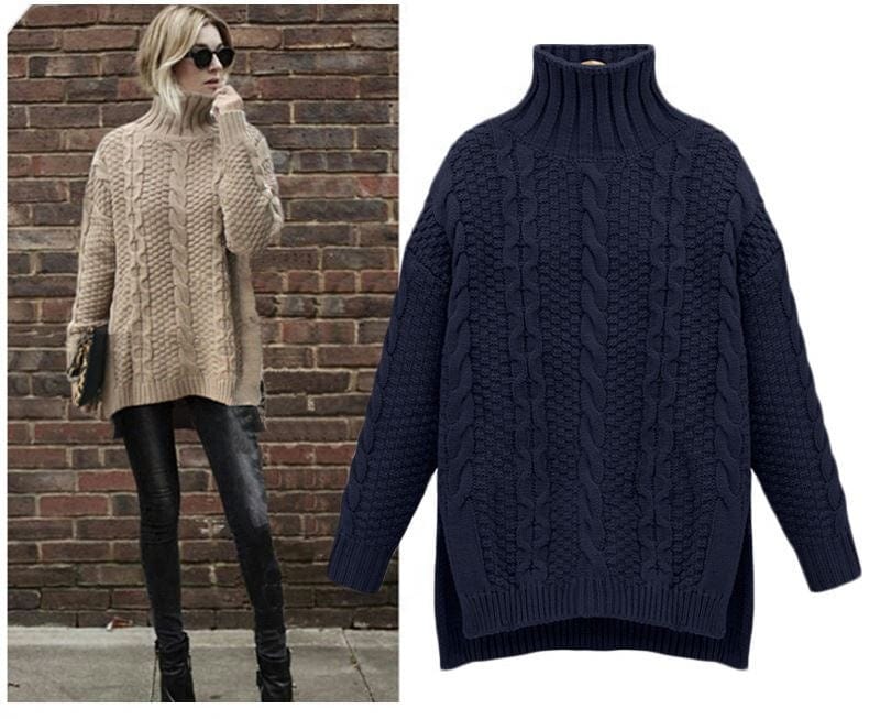 Free / Red Winter Fashion Turtle High Neck Long Sleeve Jacquard Casual Women Pullover Sweater
