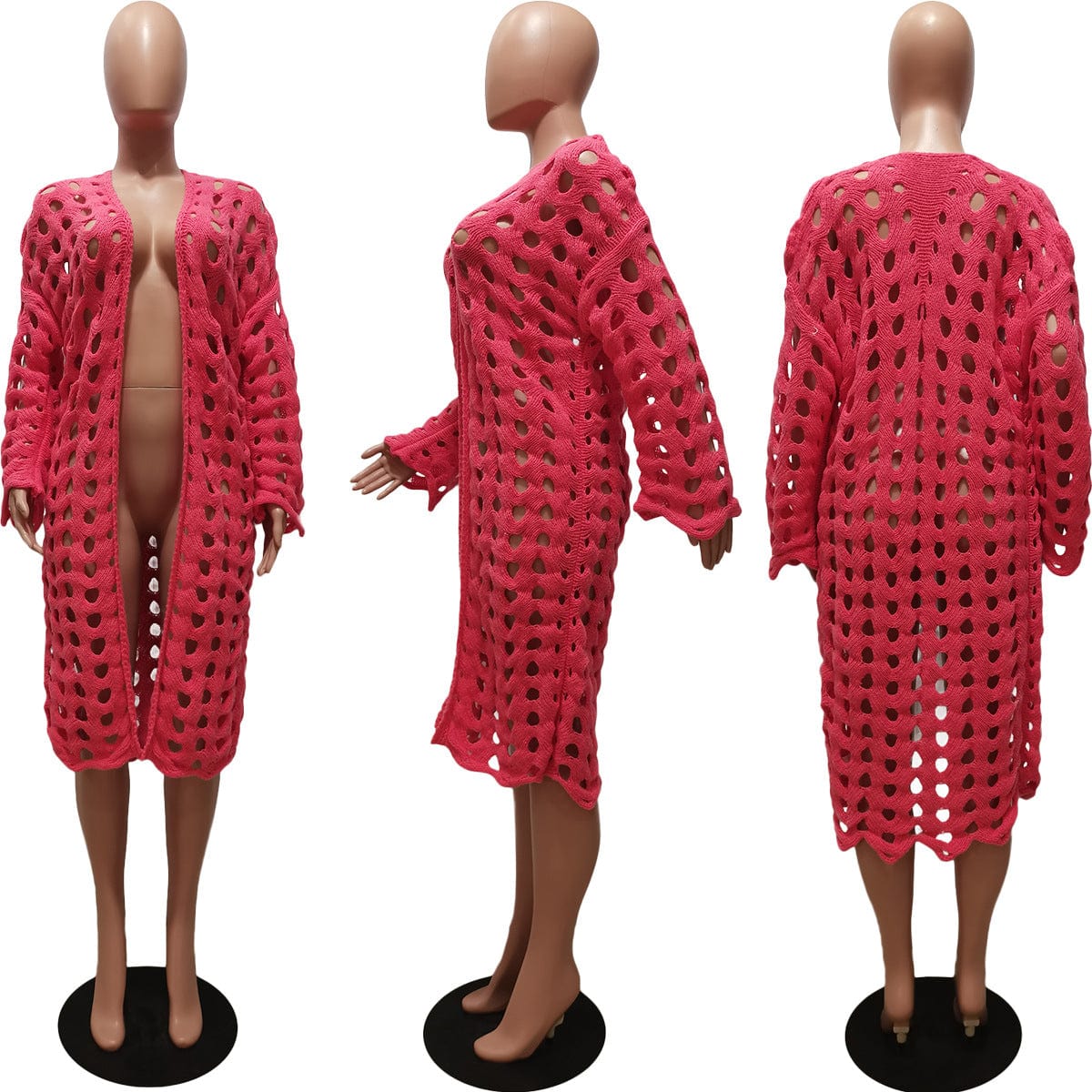 Free / Rose Madder GX648 Sexy Women New Fashion Full Sleeve Ladies Sweater Coat Elegant Street Wear Hollow Out Women Cardigan Long Jacket