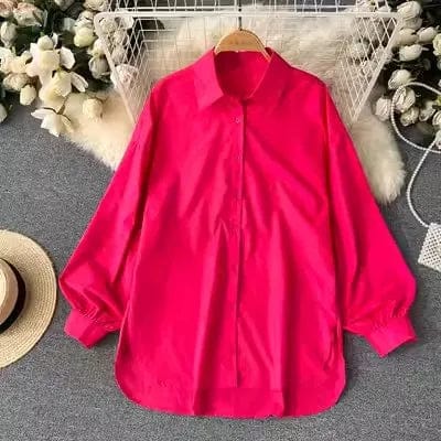Free / Rose Madder One size  New solid color shirts for spring and autumn seasons medium length fashionable long sleeved sun protection shirts