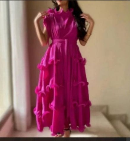 Free / Rose Madder OUDINA New Clothes Loose Elegant Fungus Lace Belt Pleated Dress Vintage Women Casual Dresses