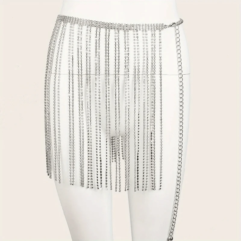 Free / silver Crystal Tassel Body Chains Belly Dance Skirts Rhinestones Sexy Bikini Summer Beach Hip Waist Chain Nightclub Jewelry dress