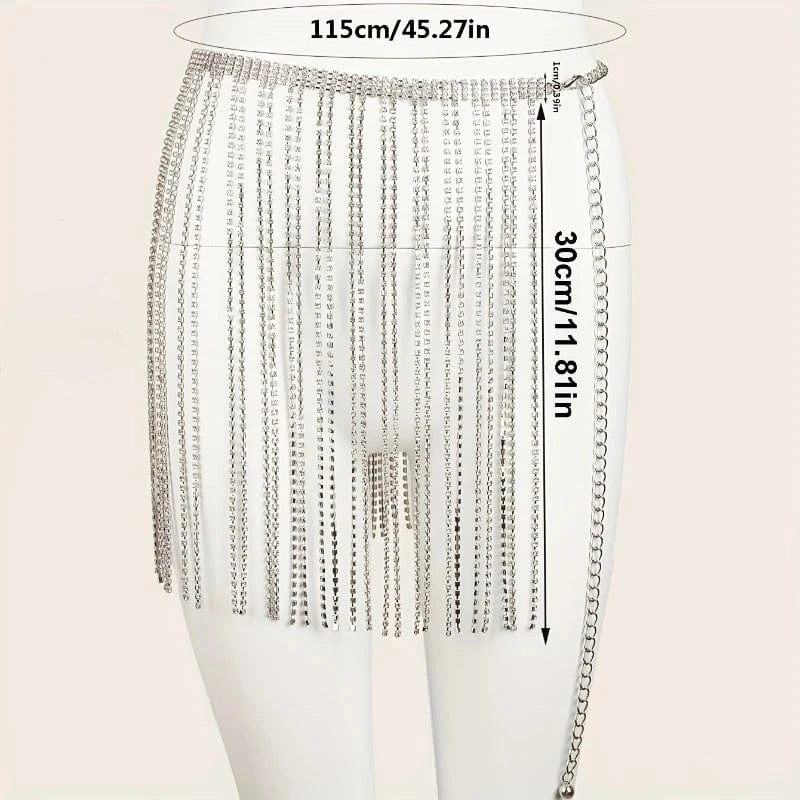 Free / silver Crystal Tassel Body Chains Belly Dance Skirts Rhinestones Sexy Bikini Summer Beach Hip Waist Chain Nightclub Jewelry dress