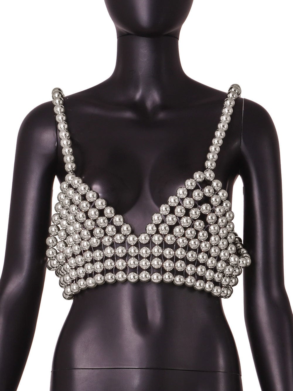 Free / silver Newest luxury unique night club party sexy ladies bralette crop top fashion street sleeveless v neck pearl top women