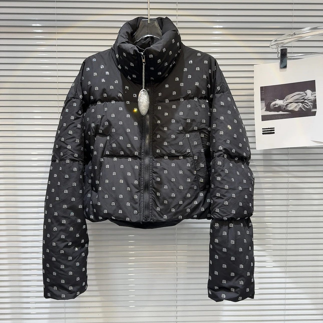 FREE SIZE / 01#-1 OUDINA Fashion Strip Hot Sequin Coats Rhinestones Diamond Pattern Warm Bubble Down Jacket Winter Puffy Bomber Women's Coats