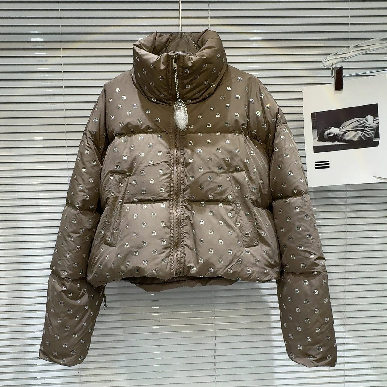 FREE SIZE / 01#-3 OUDINA Fashion Strip Hot Sequin Coats Rhinestones Diamond Pattern Warm Bubble Down Jacket Winter Puffy Bomber Women's Coats