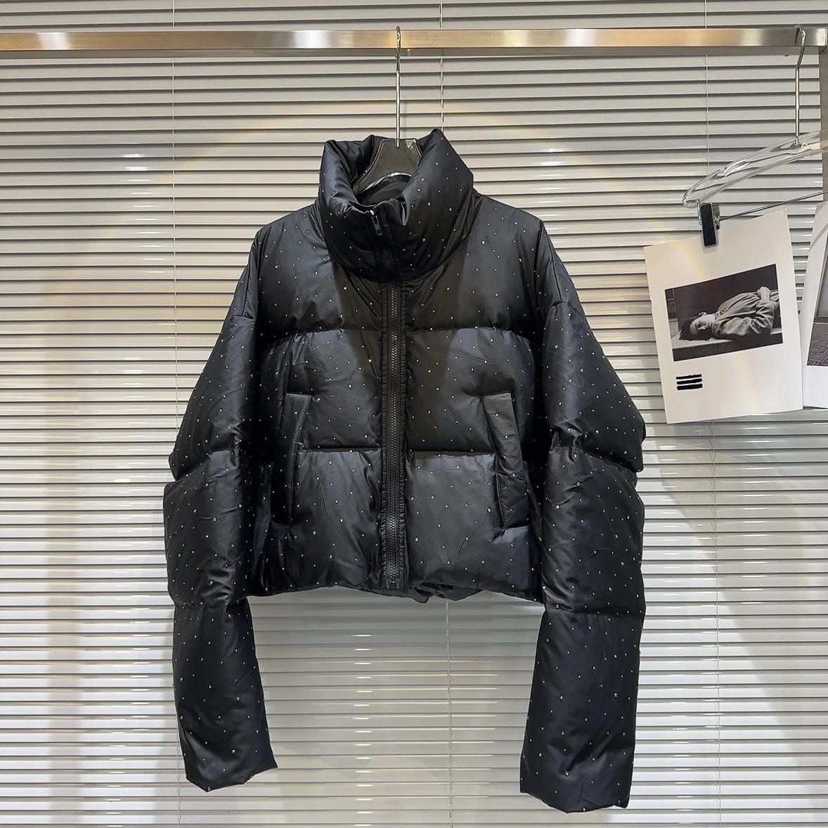 FREE SIZE / 03#-3 OUDINA Fashion Strip Hot Sequin Coats Rhinestones Diamond Pattern Warm Bubble Down Jacket Winter Puffy Bomber Women's Coats