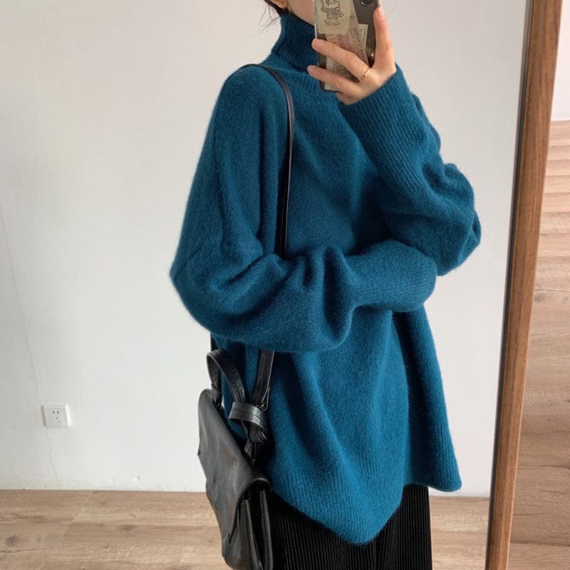 Free size: one piece can be ordered / Peacock Blue genuine Soft Glutinous Turtleneck Sweater Women's Autumn And Winter Wear Match 2022 New Korean Style Loose-Fitting Simplicity