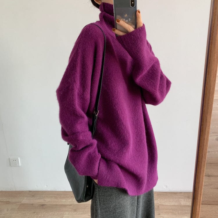 Free size: one piece can be ordered / Purple genuine Soft Glutinous Turtleneck Sweater Women's Autumn And Winter Wear Match 2022 New Korean Style Loose-Fitting Simplicity