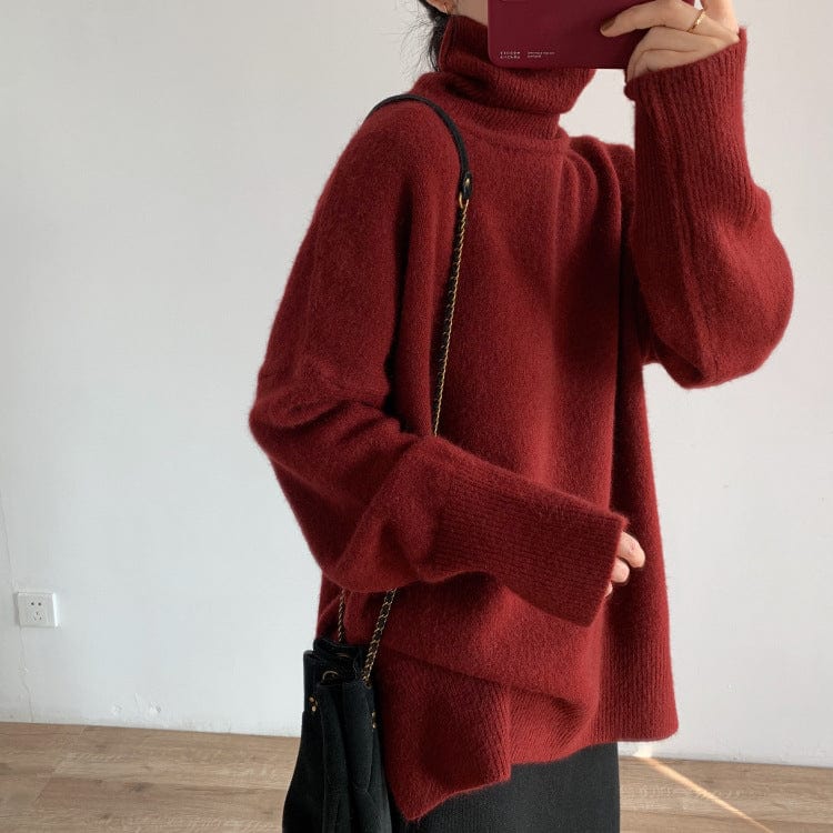 Free size: one piece can be ordered / Retro Red genuine Soft Glutinous Turtleneck Sweater Women's Autumn And Winter Wear Match 2022 New Korean Style Loose-Fitting Simplicity