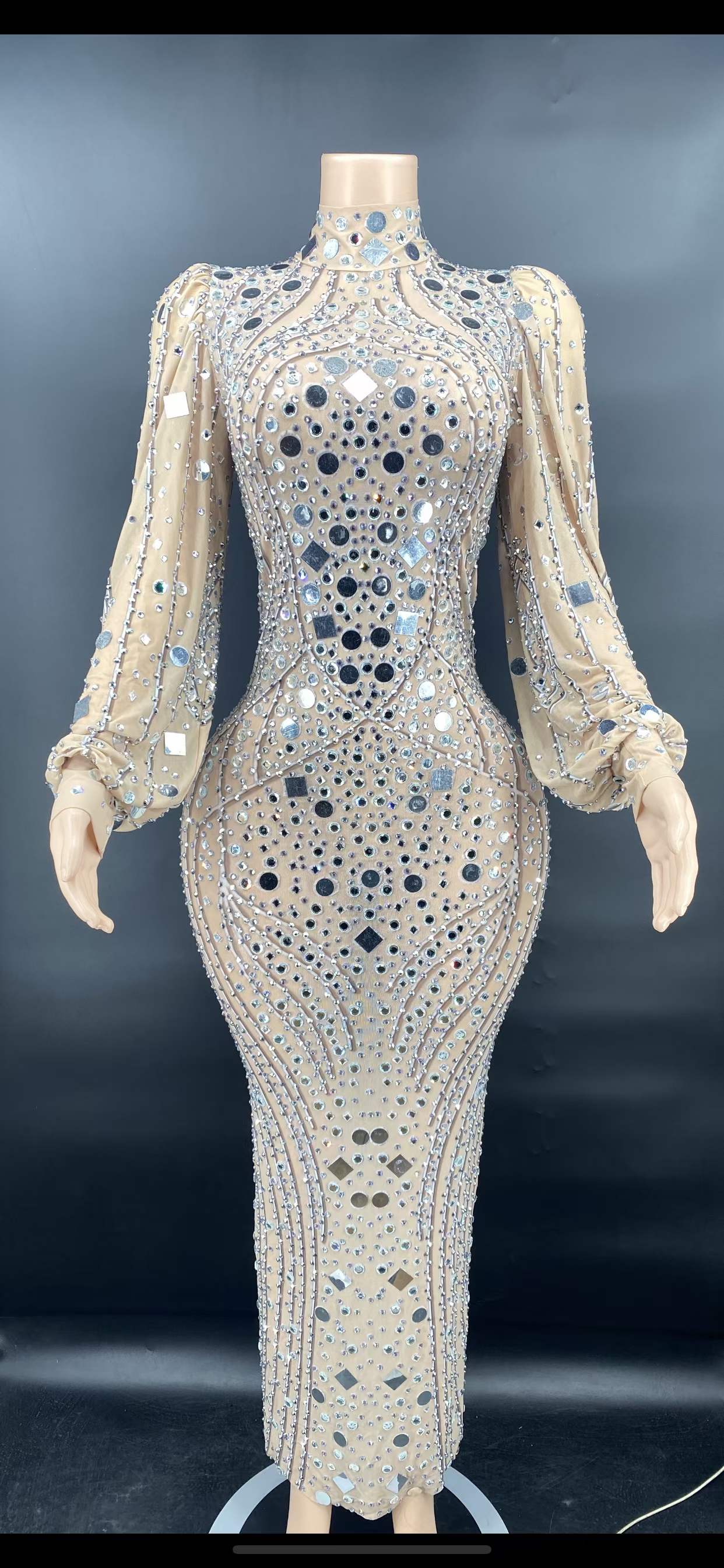 Free Size / X220205 White Trending Products 2022 Loose Sleeve Luxury Fashion Mesh Dress Beauty See Through Shiny Diamond Crystals Maxi Evening Dresses