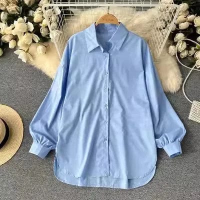Free / Sky Blue One size  New solid color shirts for spring and autumn seasons medium length fashionable long sleeved sun protection shirts
