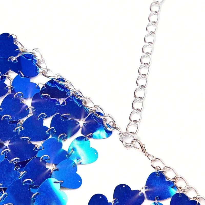 Free / WB01 New Arrivals Two Pieces Set Shiny Heart shaped Sequins adjustable chain sexy women set