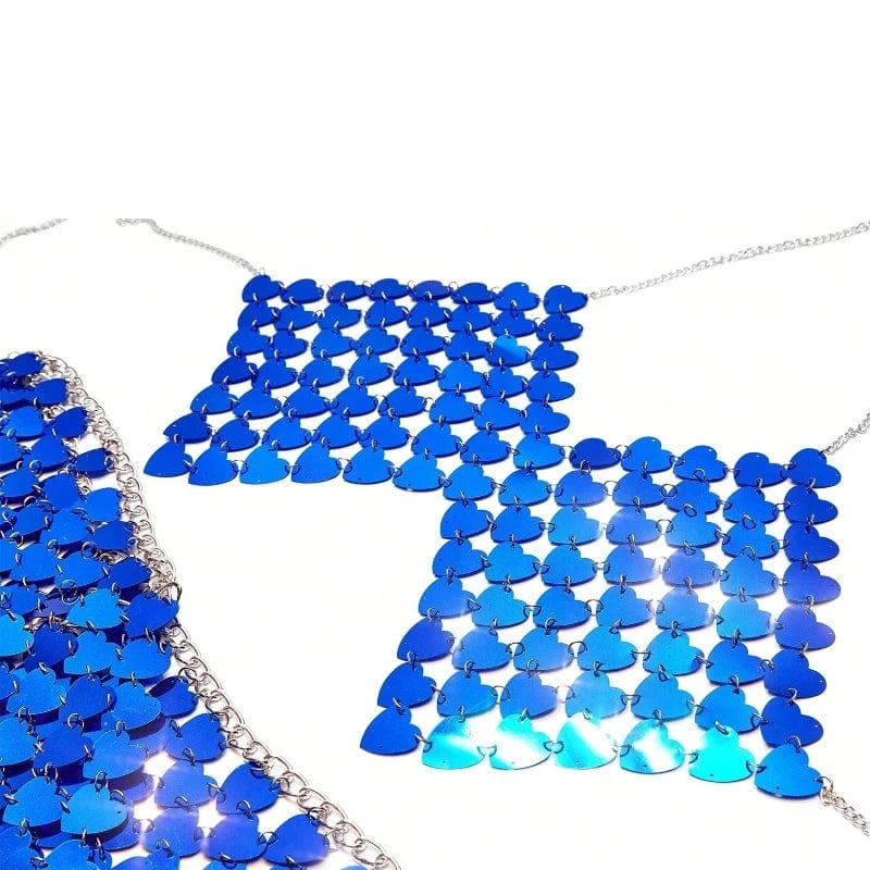 Free / WB01 New Arrivals Two Pieces Set Shiny Heart shaped Sequins adjustable chain sexy women set