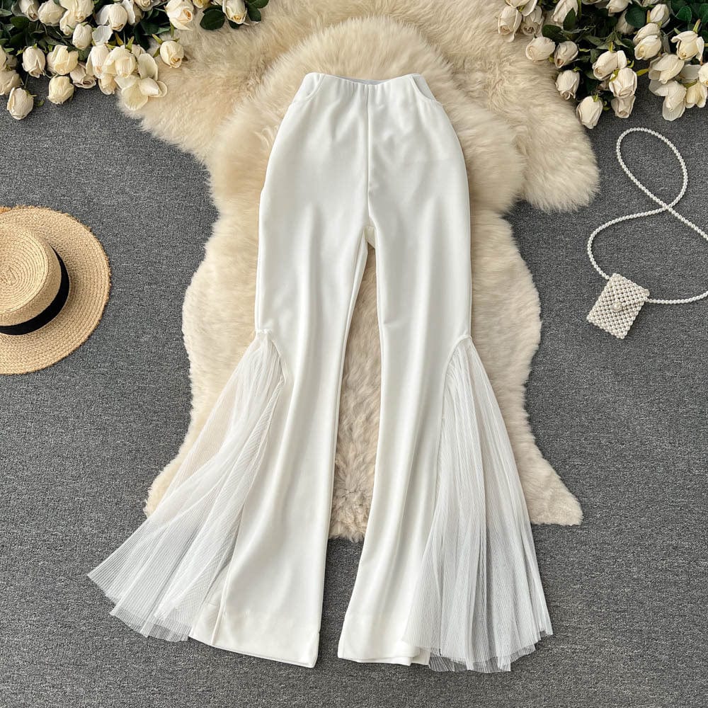 Free / White Factory Wholesale Fashion performance clothes ladies dance pants Mesh Patchwork Flared Pants