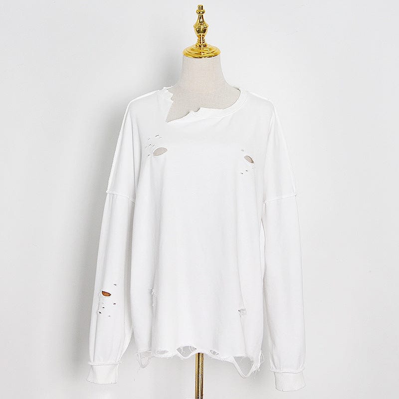Free / White Fall streetwear ladies vintage distressed pullover sweatshirt fashionable plain blank crew neck sweatshirt for women