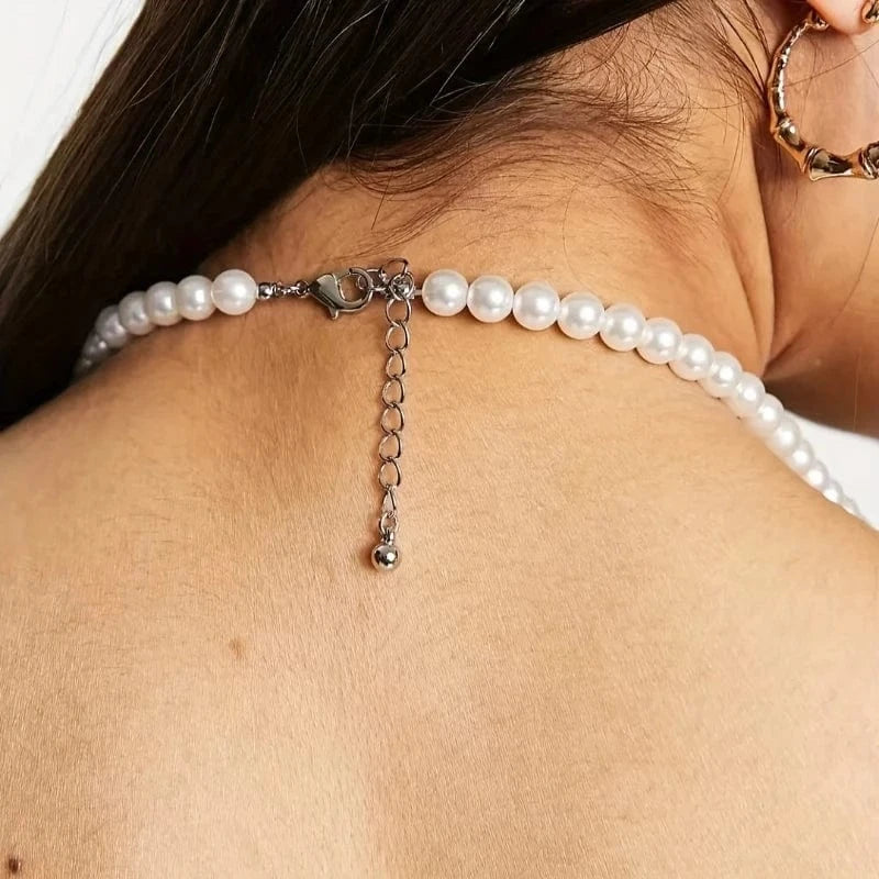 Free / White Halter Backless Body Jewelry Accessories Handmade Faux Pearls Body Chain Simple Style Multi-layer Bustier corset