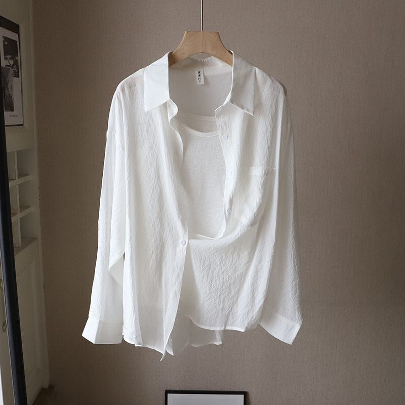 Free / White Office Smart Plain White Button up Shirt for Ladies