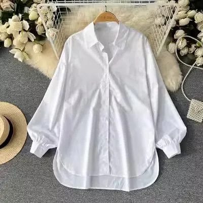 Free / White One size  New solid color shirts for spring and autumn seasons medium length fashionable long sleeved sun protection shirts