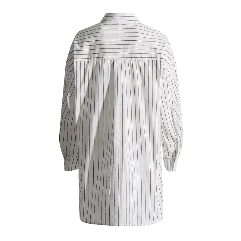 Free / White OUDINA 2023 New Commuting Striped LooseLlong Shirt Women Fashion Long-Sleeved Midi Oversized Shirt