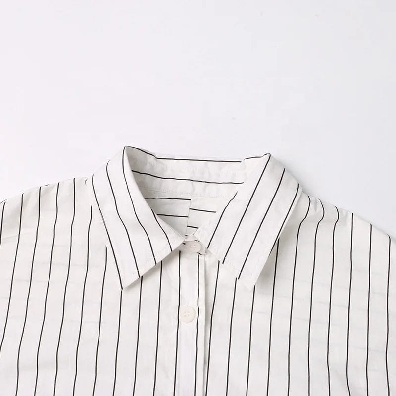 Free / White OUDINA 2023 New Commuting Striped LooseLlong Shirt Women Fashion Long-Sleeved Midi Oversized Shirt