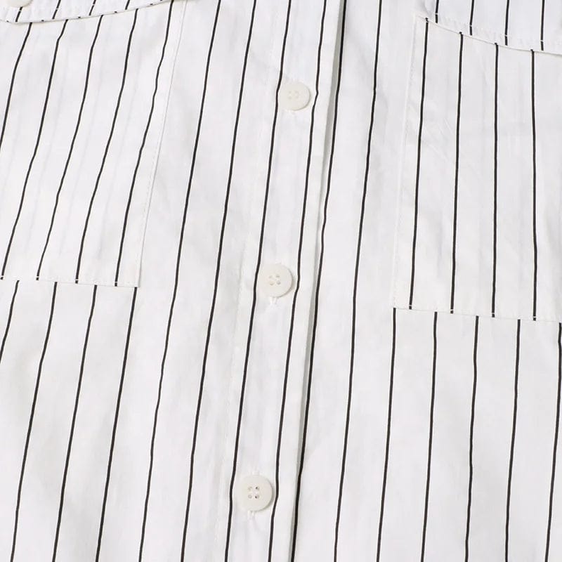 Free / White OUDINA 2023 New Commuting Striped LooseLlong Shirt Women Fashion Long-Sleeved Midi Oversized Shirt
