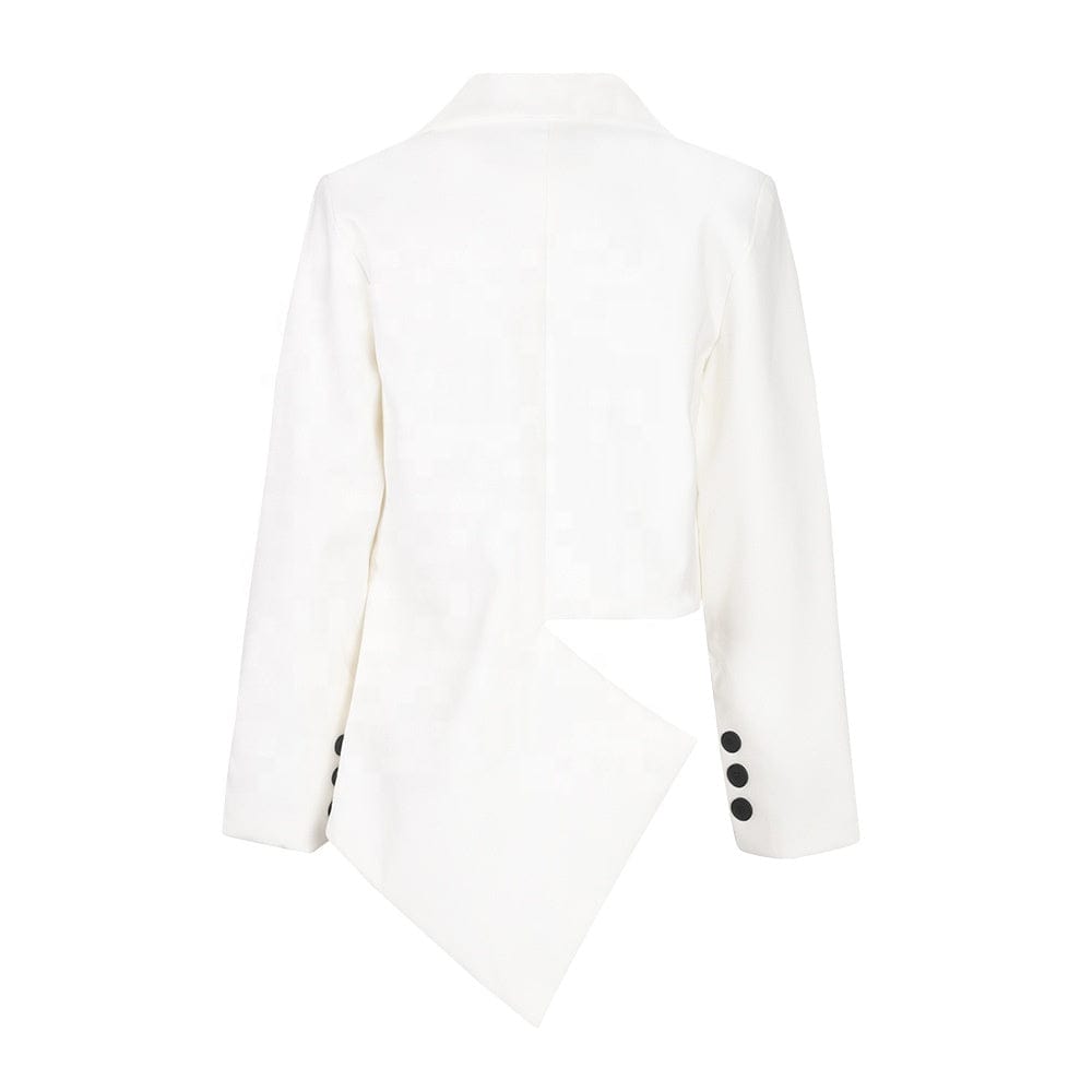 FREE / White OUDINA Niche Design Sense Irregular Flower Decoration Contrast Color Femme White Suit Women's Jackets Blazer