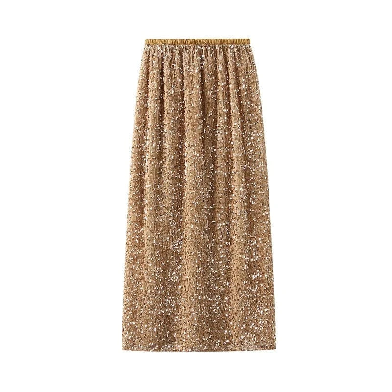 Free / Yellow Heavy Sequin Half Skirt Female Spring  fall 2014  New Straight Skirt After Slit Wrap Hip Casual Daily Shopping  Skirt