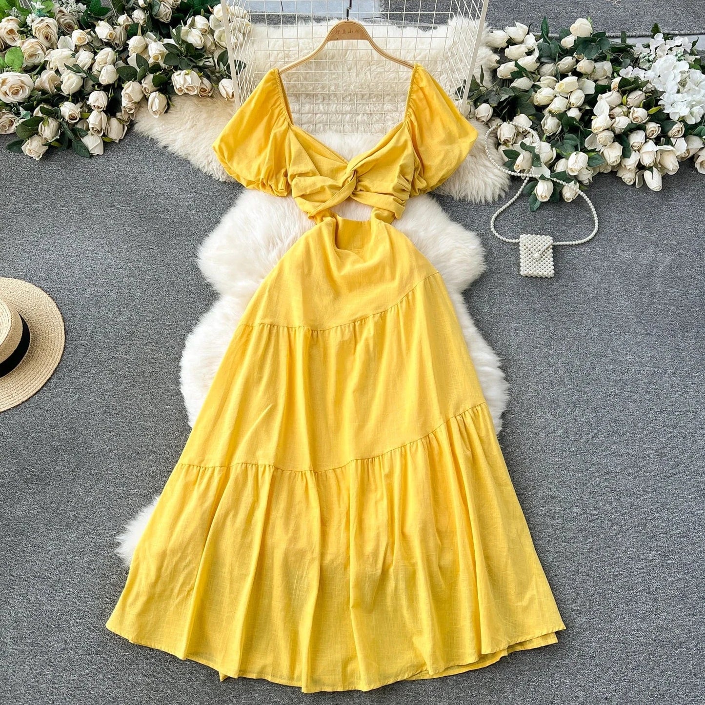 Free / Yellow High Quality Summer Backless Couture Dresses Sexy Woman Dress Short One Piece Dress Ladies Summer Women