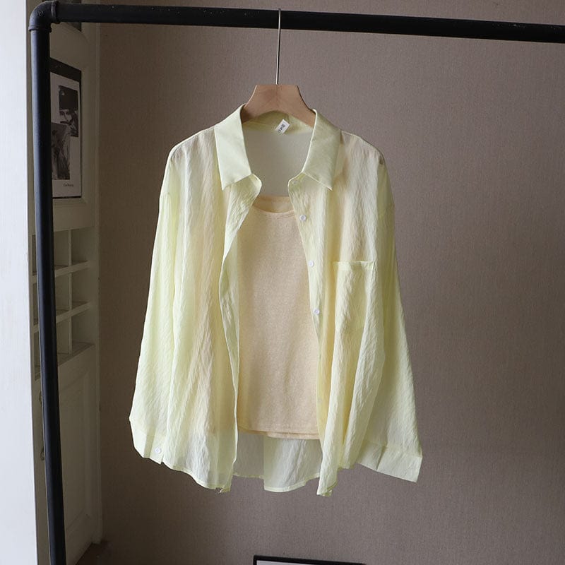 Free / Yellow Office Smart Plain White Button up Shirt for Ladies